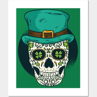 Sugar Skull St Patricks Day Of The Dead Women Shamrock Posters and Art